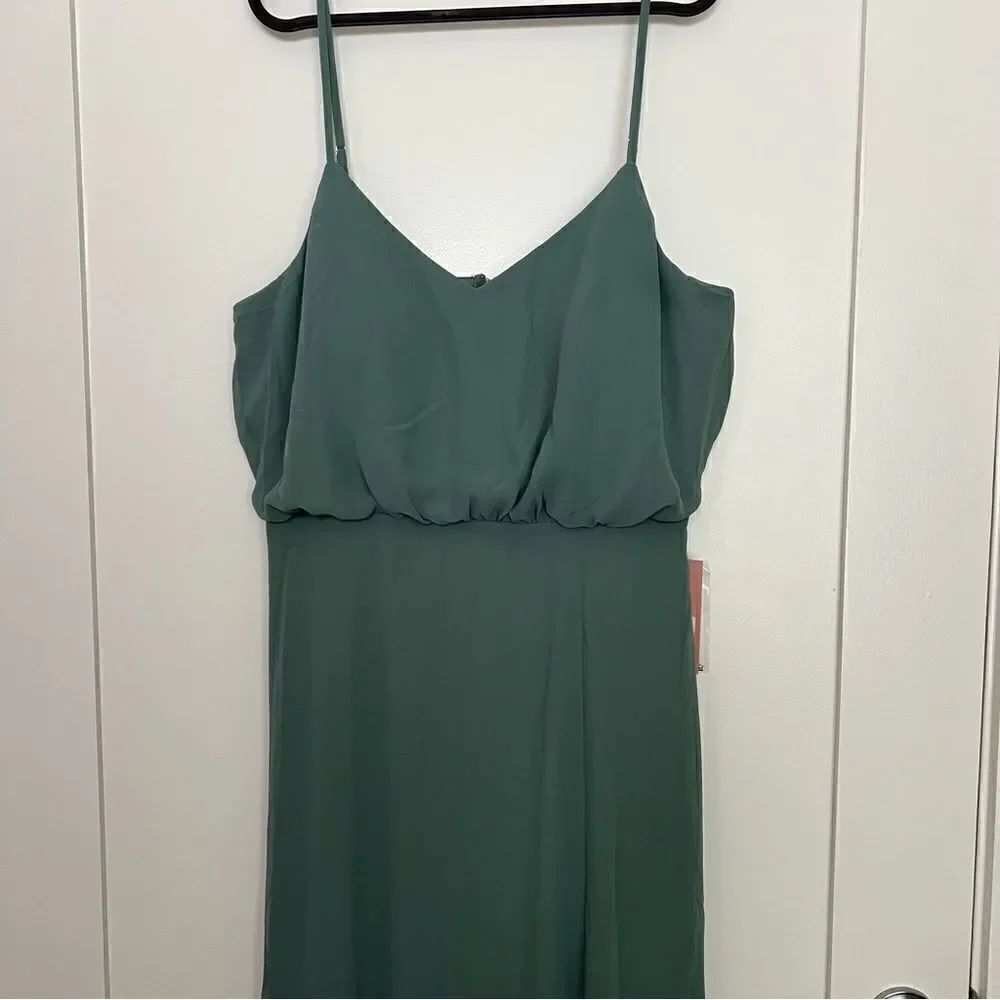 NEW Birdy Grey Gwennie Chiffon Bridesmaid Maxi Dress Sea Glass w/Slit Size XL
